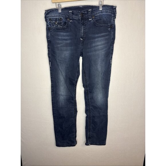 True Religion Ricky Flap Super T Jeans Men’s 36x32 Relaxed Straight Blue - Picture 3 of 10